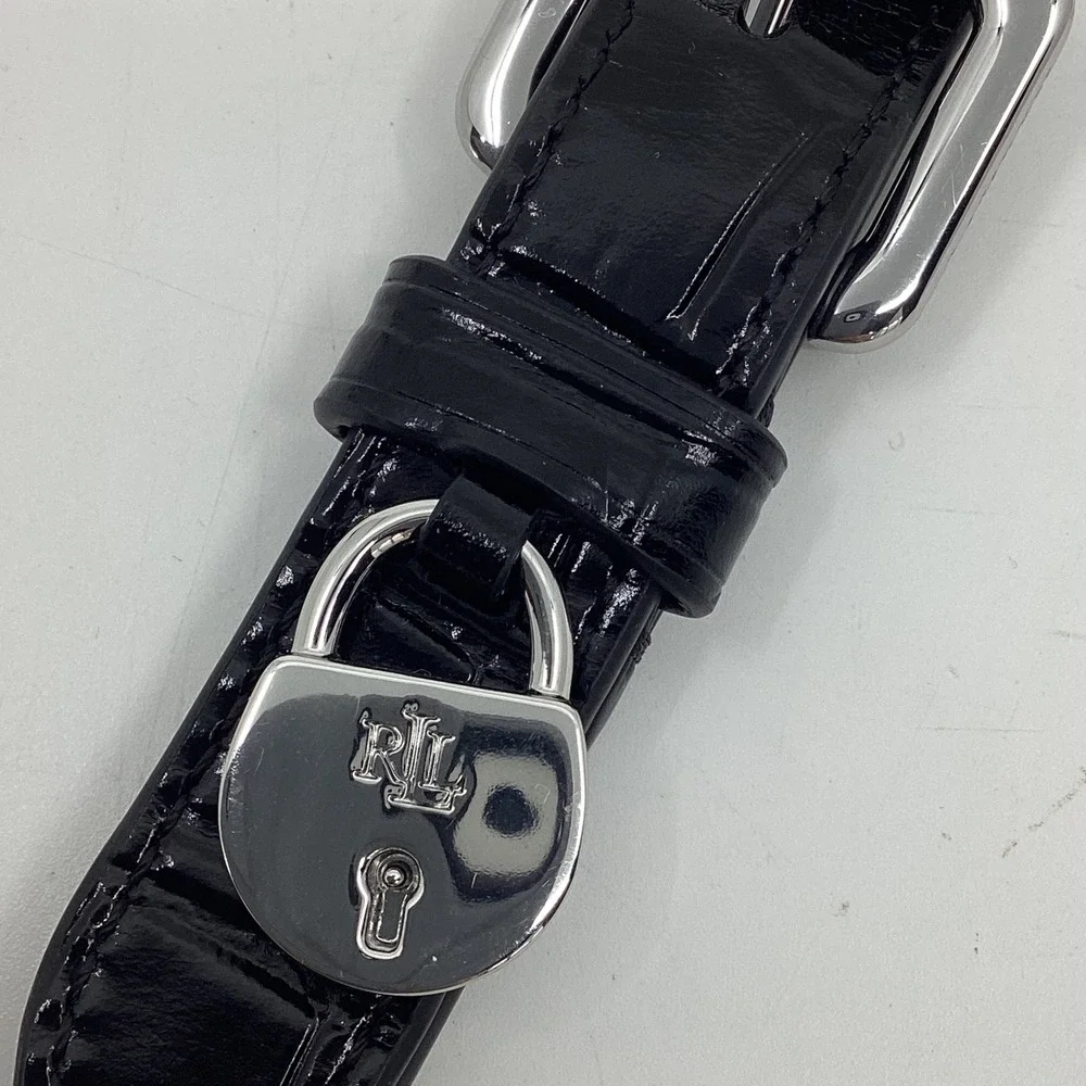Lauren Ralph Lauren Black Croc Embossed Leather Buckle Padlock Keychain NWT